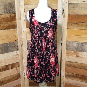 Floral Black and Red Sleeveless Dress